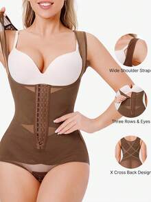 Body moldeador para mujer con control de abdomen, levantador de glúteos, abierto de busto, entrenador de cintura, Body de compresión - Café integral - Ver 5