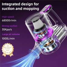 Wireless Handheld Vacuum Cleaner & Mop 2-In-1, Super Strong Suction Deep Cleaning, Vacuum & Mop Simultaneously, Long Battery Life Cordless, Multi-Scene Applicable, Dry & Wet Dual-Use Dust Mite & Dust Cleaning Tool, Large Dust Cup Easy To Disassemble And Clean