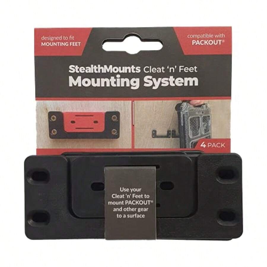 Cleat 'n' Feet Mounting System 4 Pack Tool Box Storage System Mount Anywhere Compatible With Milwaukee Packout - Black - View 1