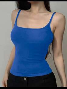 Basic Women's Tank Top With Straps. Basic Baita Nightgown/Vest - Blue - View 2