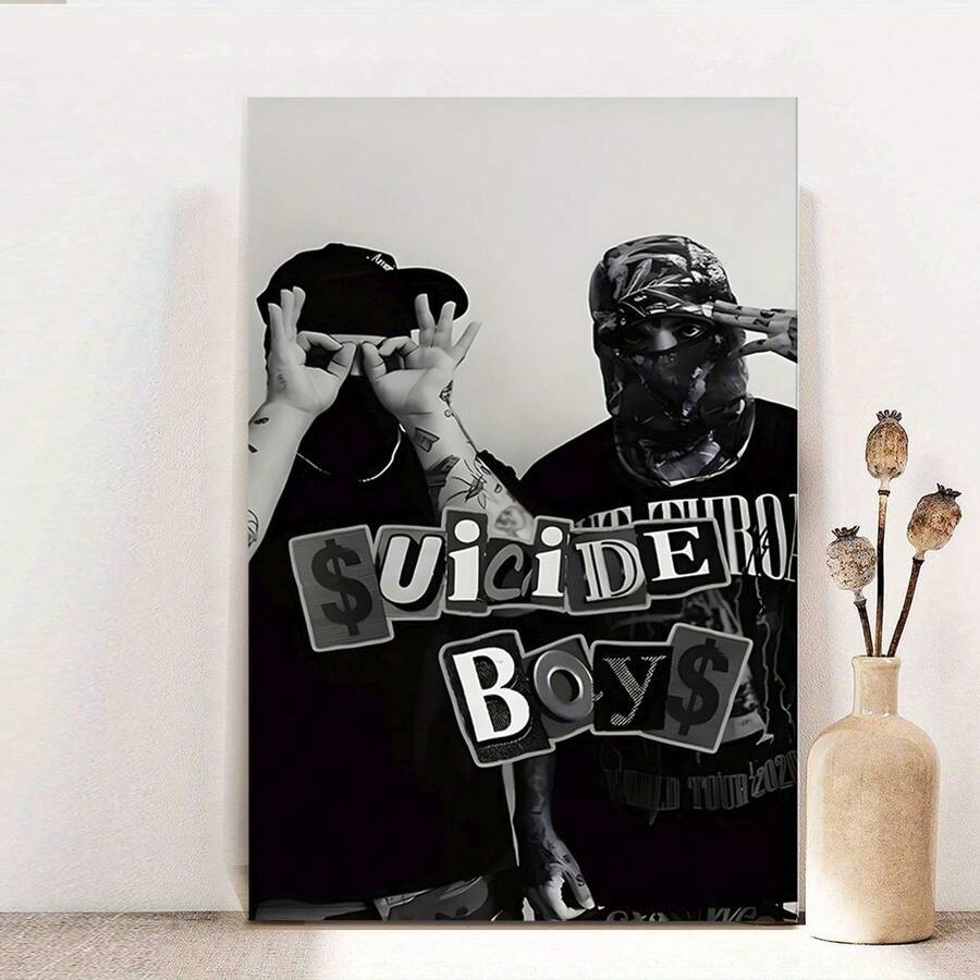 1pc Framed 1pc "Suicide Boys" Hip Hop Album Cover Canvas Poster - Stylish Black & White Wall Art, Print With Bold Graphic Design For Living Room, Bedroom, Office Decor 2D - Đóng khung - Xem 1