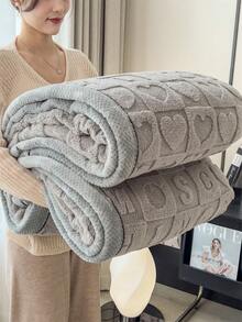 1件加厚边波西米亚风灰色心形字母格子图案毯，提花仿羊羔毛柔软保暖多用途毯，适用于客厅、卧室、宿舍、家具装饰、沙发、午睡，情人节礼物 - 灰色 - 查看 7