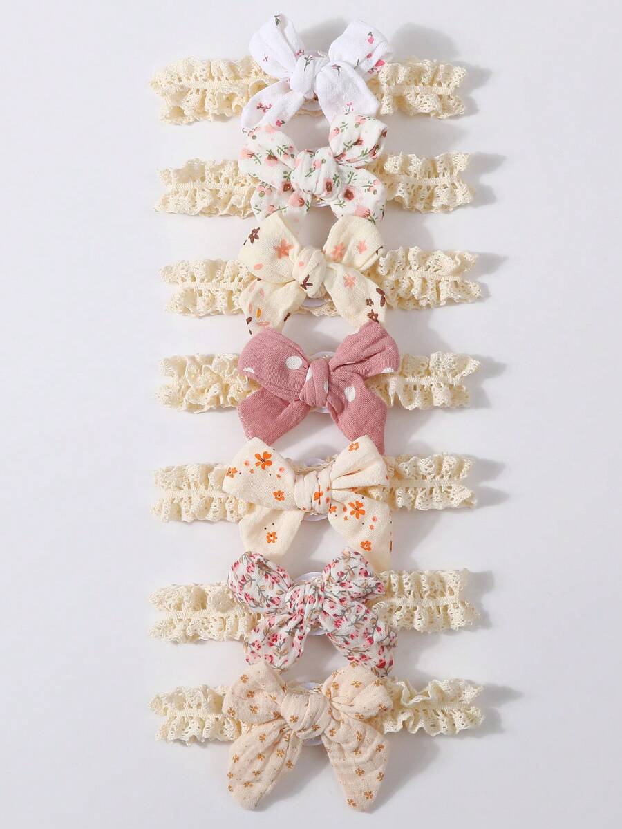 7件套婴儿蝴蝶结发带，布艺公主头饰发饰 - 彩色 - 查看 1