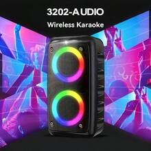 Wireless Speaker With Subwoofer, Large Powerful Speaker, Stereo Speaker, Outdoor Wireless Speaker, Party Disco Lights, With LED Atmosphere Lamp, TWS, MicroSD, AUX, MIC - Black - View 7