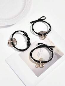 3pcs Star & Triangle Decor Hair Tie Elegant Skull Skeleton Ponytail Holders Hair Elastics Hair Rubber Bands Scrunchies Hair Rope Elastic Hair Tie, Hair Bobbles ,Head Piece - Nhiều màu - Xem 3