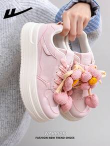 1双 WARRIOR 女士厚底系带软底休闲鞋，低帮户外平底鞋，保暖冬季鞋，通勤鞋，圆头低跟防滑纯色优雅软底徒步鞋，适合学生毕业照拍摄，低帮皮质运动鞋 - 粉色 - 查看 6