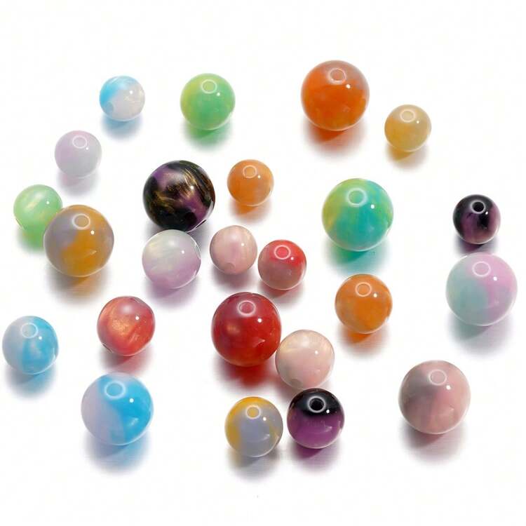 双色云纹树脂圆珠，散珠，中国镀金珠，高端DIY手链珠子材料批发 - 彩色 - 查看 2