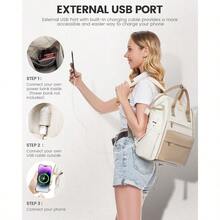 LOVEVOOK Laptop Backpack For Women 15.6 Inch Travel Backpack With USB Charging Port Large Capacity Laptop Bag Waterproof Bag For Business College Airline Approved Work Backpack Beige - 米色&卡其色&黑色+15.6英寸 - 查看 6