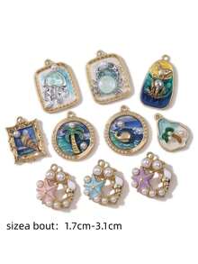 Set de 5 colgantes con diseño de medusa/cangrejo/estrella de mar, con estilo de pintura al óleo vintage con temática oceánica, combinando un estilo retro y de vacaciones, adecuado para hacer collares, pulseras, llaveros, encantos de bolso, accesorios de joyería para vacaciones en la playa