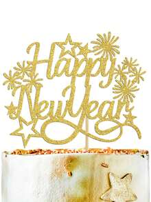 1 pieza Decoración para pastel de Año Nuevo con fuegos artificiales brillantes en dorado, rojo y negro, para celebración de Año Nuevo, reuniones, fiestas con amigos, decoración de postres