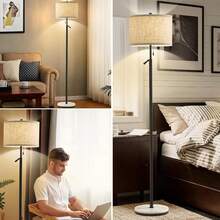 64in Floor Lamp For Living Room Adjustable Tall Standing Lamp, ,Metal Reading Lamp, 3-Way Dimmable Floor Lamp,Comes With A Light Bulb,Black Lamp Body With Marble Base And Linen Shade, For Bedroom Office,Christmas - 查看 3