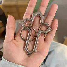 1 Heavy Punk Rock Keychain With Carabiner - Metal Cross, Secure Locking Mechanism, Suitable For Dad, Boyfriend - Ideal For Hiking, Camping, Motorcycle - Christian Gift, Outdoor Gear, Durable And Fashionable Design, Reliable Accessories, Key Ring, Men's Accessories, Camping Essential, Avant-Garde Style,Couples Gift For Holidays - Cross - 查看 4