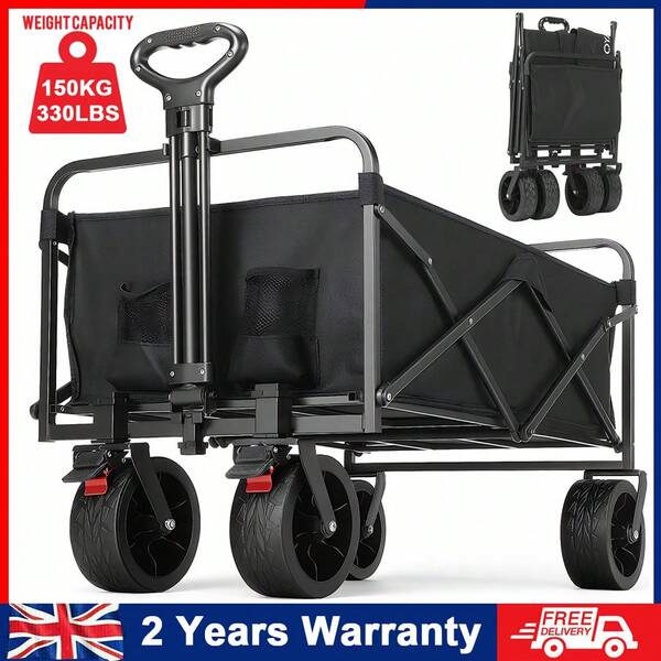 OYAJIA Festival Trolley On Wheels With Brakes, 260L Folding Camping Trolley Cart With Adjustable Handle, 150kg Heavy Duty Cart Wagon For Outdoor Garden Picnic,51*82*69-94CM