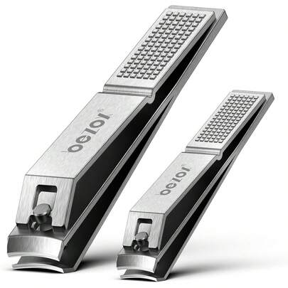 BEZOX Well-Made Nail Clipper Set 2 Pcs, Wide Jaw Opening Nail Clipper For Fingernail And Toenail, Premium Stainless Steel Sharp Sturdy Finger Nail Clipper