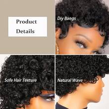 4 Inch Curly Pixie Cut Human Hair Wigs With Bangs Brazilian Virgin Hair Layered Curly Wave Hairstyle Water Wave Haircut Glueless Pixie Wigs Perfect For Daily Wear & Festival Music Festival Mother's Day Carnival Valentine's Day Halloween All Saints' Day Christmas Day Cosplay Spring Summer Autumn Winter