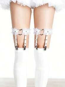 Garter Belts Stocking Thigh-Highs Stockings Holder Clip Sexy Women Lace - trắng - Xem 2