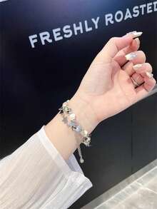 Correa de reloj de cadena de metal de concha de estrella compatible con Galaxy Watch 7/6/5/4 (40mm, 44mm, 47mm, 46mm, 41mm), Galaxy Watch 5 Pro (45mm), Galaxy Active 2, Galaxy The Watch 3 (18/20/22mm), compatible con HW Watch 5/4/3/2/1 y GT6/5/4/3/2, así como HW Watch Fit3/Fit4 y HW Band 8/9/10 NFC - Blanco - Ver 9