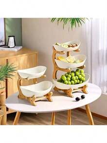 2/3层水果篮带木架 - 厨房水果蔬菜收纳架、家居装饰、厨房台面水果篮、大容量多层水果篮、欧式干果托盘、木质家用零食托盘、糖果托盘 - 彩色 - 查看 13