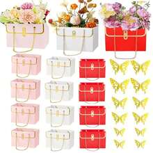 24pcs Flower Gift Bag Set, Including 12pcs Flower Box And 12pcs 3D Butterfly Decor, Multi-Functional Flower Box Portable Handbag Suitable For Bouquets, Great For Party, Mother's Day, Wedding, Birthday, Graduation, Valentine's Day And More - Multicolor - View 15