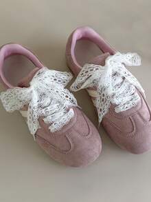 Women's Fashion Lace Shoelaces, Flat Hollow Laces With Wide Ribbon Design For DIY Customization On Various Shoes - trắng - Xem 2