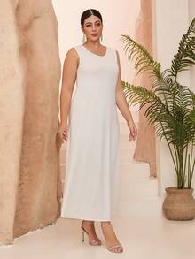 Anpoket 新款圆领黑色牛奶丝短裙，中东长袍 - 白色 - 查看 5