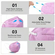 KN95 Face Mask 50 PCS Breathable Protection Masks Individually Wrapped 5-Ply KN95 Black Masks Cup Dust Safety Masks - Hot Pink - View 3