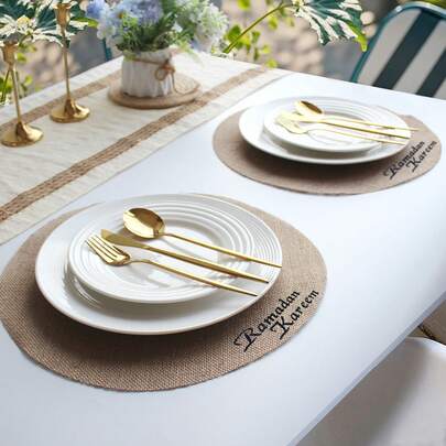 10Pcs Round Linen Jute Table Placemat,Flowerpot Mat,Heat Insulation Dining Table Pad For Kitchen And Restaurant,Wedding Tablecloth,Wedding Decor,Home Decor ,Room Decor, Suitable For Wedding Party, Birthday Party, Family Gathering, Restaurant Decoration,Restaurant Decoration Gift,Eid Al-Fitr Table Decorations, Islamic Muslim Party Supplies, Ramadan Kareem Celebration Accessories, Eid Al Adha Gifts. ﻿