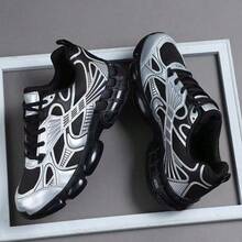 Men's Solid Color Black Casual Sneakers - Versatile, Non-Slip Fashion Comfort Shoes With Lace-Up Closure, PU Upper & PVC Sole For Casual Attire And Running - Black And Silver - View 4