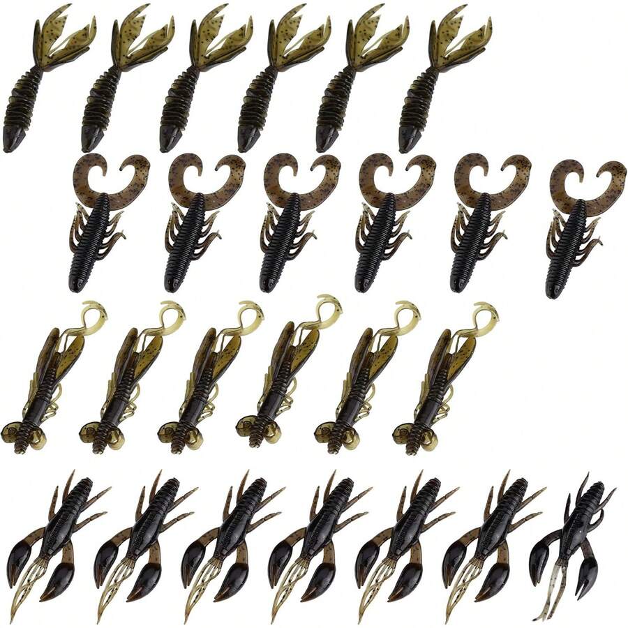 Dioche SeñUelos De Pesca, 25 Unids 3 Colores De Silicona Suave Gusano CamaróN SeñUelos De Pesca De Mar Tackle Jig Wobbler SeñUelos De Pesca(Marrón) - 1 - Ver 1