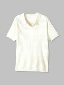 Zrgoth Camiseta de manga corta de punto acanalado para hombre de verano - Blanco - Ver 4