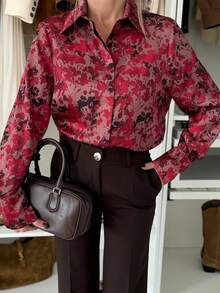 休闲宽松长袖女式衬衫，通勤百搭 - 彩色 - 查看 1