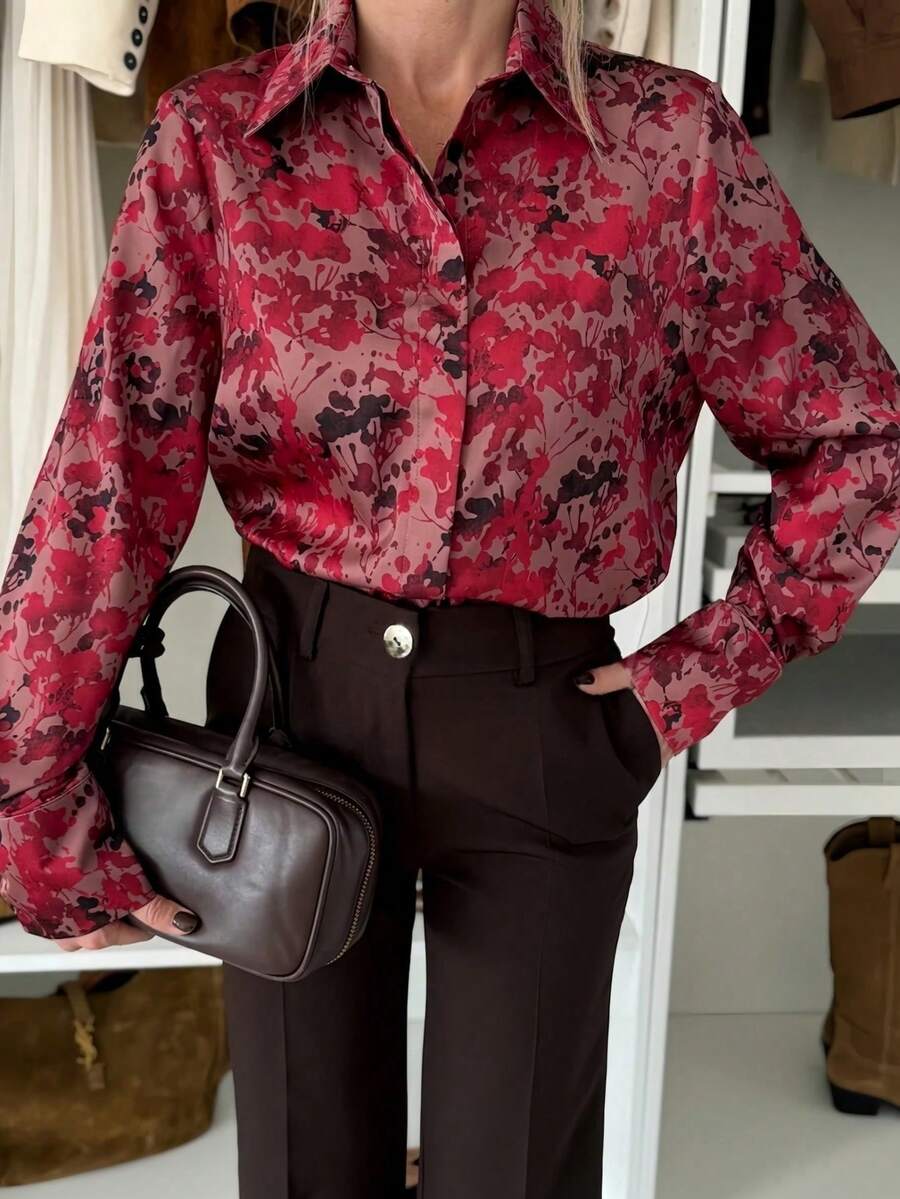 休闲宽松长袖女式衬衫，通勤百搭 - 彩色 - 查看 1