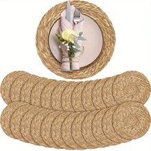 10/30-Pack 12in Natural Water Hyacinth Placemats - Handwoven Boho/Farmhouse Style For Kitchen/Wedding Table Decor (Natural Tone) | Christmas Holiday Gift - 30 chiếc màu nâu - Xem 11