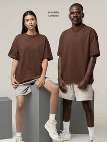 Oversized T-Shirt, High Neck, Streetwear, 100% Cotton, Urban Style, Casual Workout, Black,  And Brown, Printed, Large Fit - 棕色和粉紅色 - 查看 4