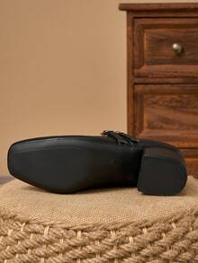 MonaNise 女士5厘米布面包跟时尚金属星空黑色玛丽珍粗跟平底鞋 - 黑色 - 查看 7