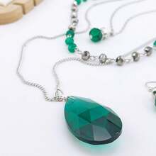 Conjunto de joyería Bocar de 3 capas con collar de cuentas y pendiente de cadena larga para mujer - Verde Oscuro - Ver 5