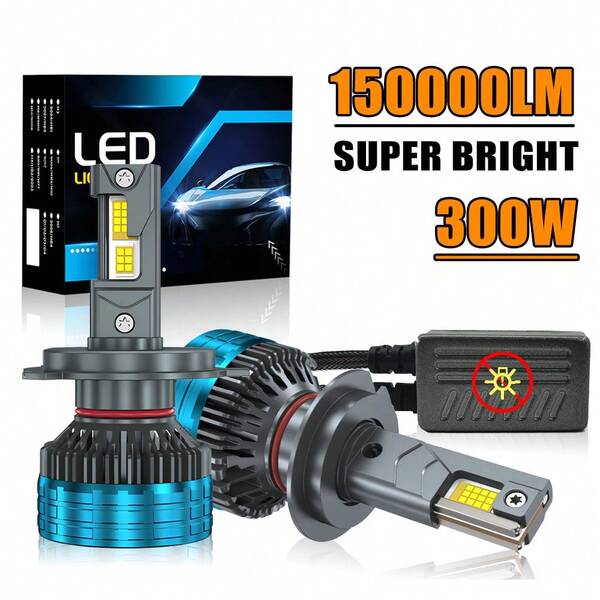 DrViAion 2 Packs H4 LED Canbus Car Headlight Super H11 H7 H1 9012 9006 HB4 9005 LED Lights Plug-N-Play Bulbs 300W 6000K Auto Lamp