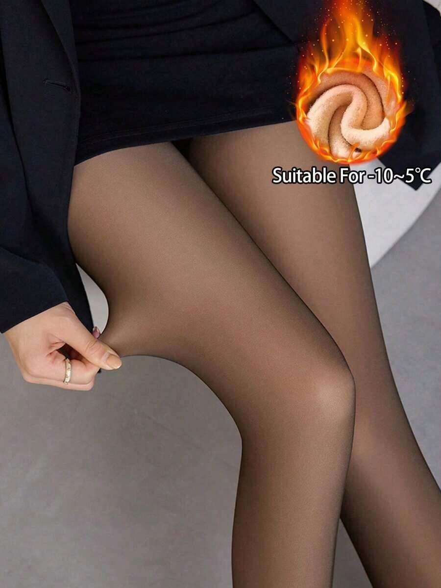 1pc 80g Women's Sexy Sheer Pantyhose, Suitable For Spring, Autumn And Winter, Business And Sexy Choice, Plus Size Warm Lining Tights, Thickened Fleece Lining For Warmth, Casual Daily Wear - Black 2 - 查看 1