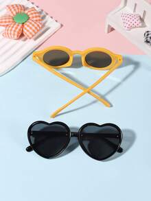 1 Set 2 PCS Boys And Girls 9-14Y Sweet Cute Heart Frame And Casual Round Frame Fashionable Glasses Suitable For Holiday Outings, Outfit Matching, And Festival Gifts - Multicolor - View 4