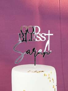 Đồ trang trí bánh kem God Bless cá nhân hóa cho lễ rửa tội, lễ rước lễ lần đầu, lễ rửa tội, lễ thêm sức có tên kèm thánh giá trang trí - Chúa phù hộ - Xem 3