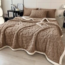 1件加厚包边波西米亚风心形图案毯，提花仿毛皮柔软保暖多用途毯，适用于客厅、卧室、宿舍、家具装饰、沙发、午睡、毛巾 - 駝色 - 查看 6