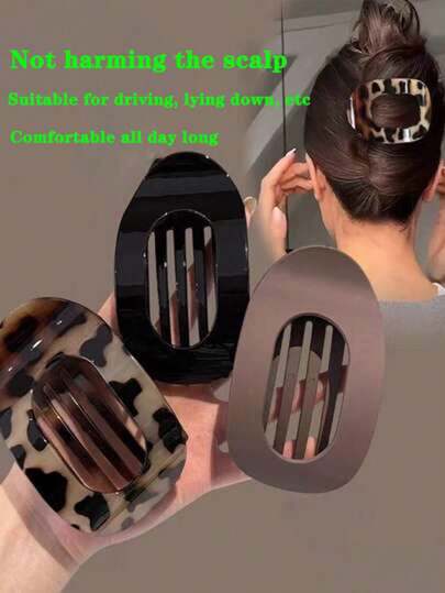 4pcs/2pcs/1pc Upgraded Thickened Abalone Shaped Hair Clips, Women Round Flat Hairpins For Buns, Curved Non-Slip Hair Claws For Ponytails, Hair Accessories, Flat Round Hairpins, Strong Alligator Hair Clips, Comfortable Curved Design