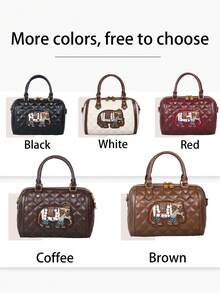 Geantă de pernă Boston cu model de elefant brodat, vintage nouă, la modă, 2025, geantă de mână pentru femei cu model de bowling, versatilă și rafinată, geantă de umăr crossbody de mare capacitate pentru navetiști