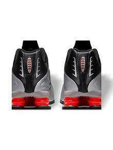 Nike Shox R4 系列女款(GS)运动鞋 吸汗透气 舒适 弹性好 带Logo 多功能 学校 银黑色 CW2626-005 - 黑色 - 查看 6