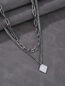 2pcs Hip Hop Stacked Cross Element Pendant Necklace For Men's Stainless Steel Jewelry - Silver - View 2