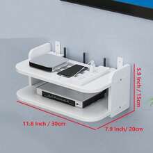 WiFi Router Floating Shelves White Wall MProjector, TV, Set-Top Box, Router, Living Room, Bedroom, Bathroom, Wooden Wall-Mounted Stand - Cable Management Storage Rack Shelfount Under TV Shelf 30 X 20 X 15 Cm Set Top Box Stand No Punch Game Console Rack For Living Room Bedroom - White - View 2