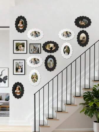 6/12pcs Vintage Paper Photo Frames, Oval Floral Border Design Black & White Color Mounting Cardboard Frames - 4x6, Multi-Purpose Photo Wall Decor Memo Frames, Ideal For Office And Home Wall Decoration