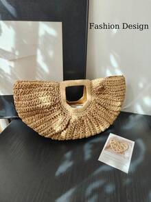[US-Based Shipping]1pc Large Capacity Khaki Handbag Tote Bag Woven Bag Open Straw Bag Round Bag,Large Capacity Khaki Tote Bag, Woven Straw Open Top Round Bag,For Travel And Vacation Beach,Pleated Semi-Circle Woven Solid Color, Fashion Straw Handbag For Women,Eye-Catching Beach Bag Summer,Travel, Daily Shopping, Great Mother's Day Gift,New Summer Vacation Style Solid Color,Vacation Essentials,Perfectly Matching With Beach Accessories Women,Woven Large Capacity Purse And Handbag Basket Bags Fashion Travel Shoulder Shopper Totes,Crescent Moon Bag For Women, Straw Purse,Beach Necessities,Women's Fall Clothing Winter Clothing Christmas Gift Fall Autumn Velvet Furry Party Fuzzy Plush Thanksgiving Festival Cyber Monday Holiday Knitted Winter,Stitch Purses And Bags Women Black Purse Bags For Women Carteras Para Mujer Gold Purse Brown Purse Pink Purse Crossbody Bags For Women Bolsos Para Mujer Handbags For Women Shoes Tote Bags For Women - 彩色 - 查看 5