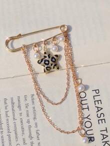 1pc Fashionable Cubic Zirconia Leopard Print Brooch, 1pc Shiny Copper Inlaid Zirconia Heart-Shaped Pendant, 1pc Exaggerated Leopard Heart-Shaped Pendant, 1pc Pearl Chain Brooch. Fashionable Street Decoration Pendant & Brooch, Can Be Decorated On Clothes, Pants, Shoes Or Bags, Fashionable Accessory, Ideal Gift For Friends. Valentines,Mom,Mother,Mother's Day,Gift - Fashion Chain Rhinestone Brooch - View 12