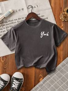 3pcs/Set Boys' Cartoon Slogan Print Short Sleeve T-Shirts - Dark Grey - View 2